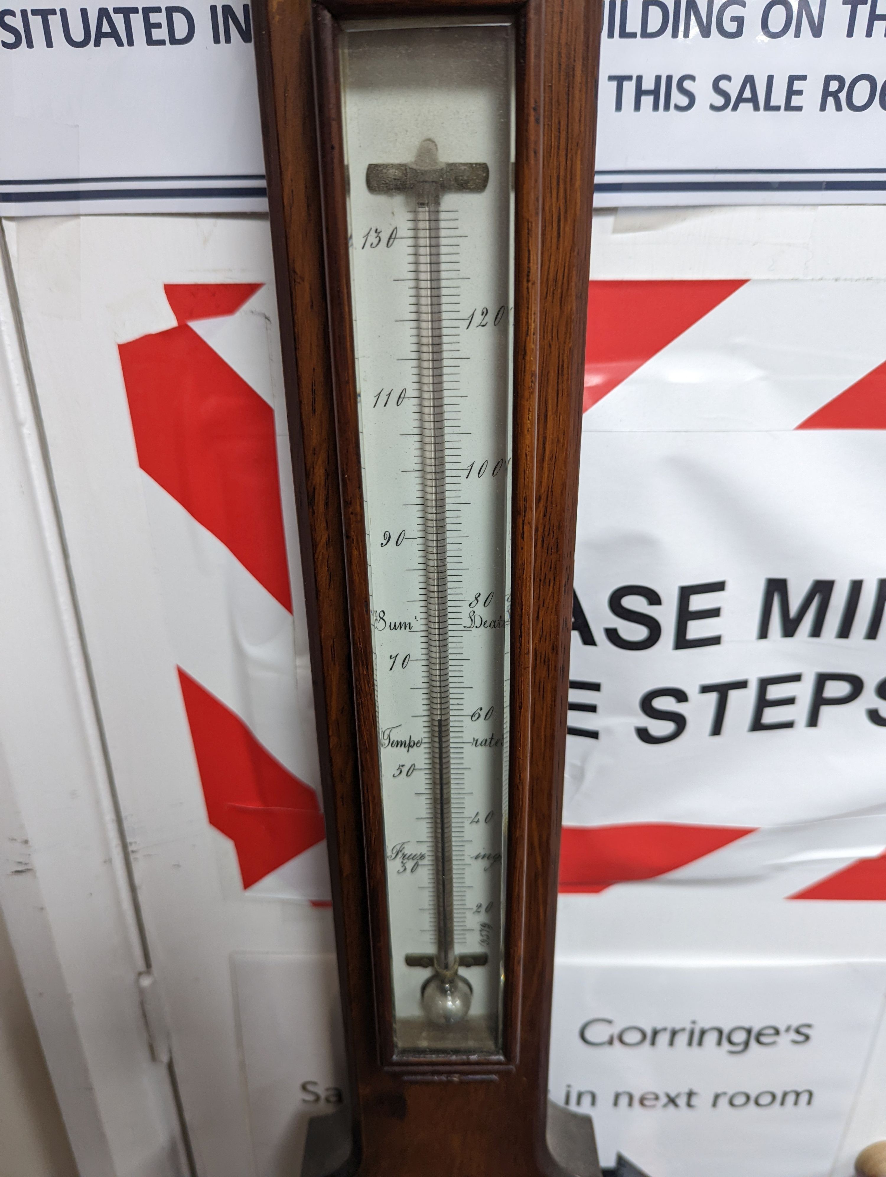 A Victorian Negretti & Zambra oak cased stick barometer and thermometer, height 103cm